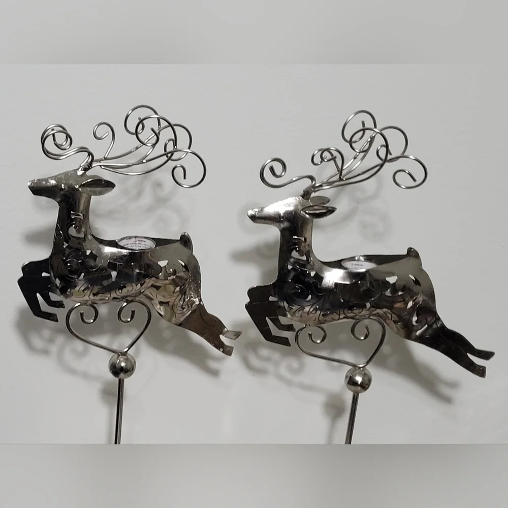 Metal silver reindeer candle holders set 2 pcs. - Picture 3 of 17